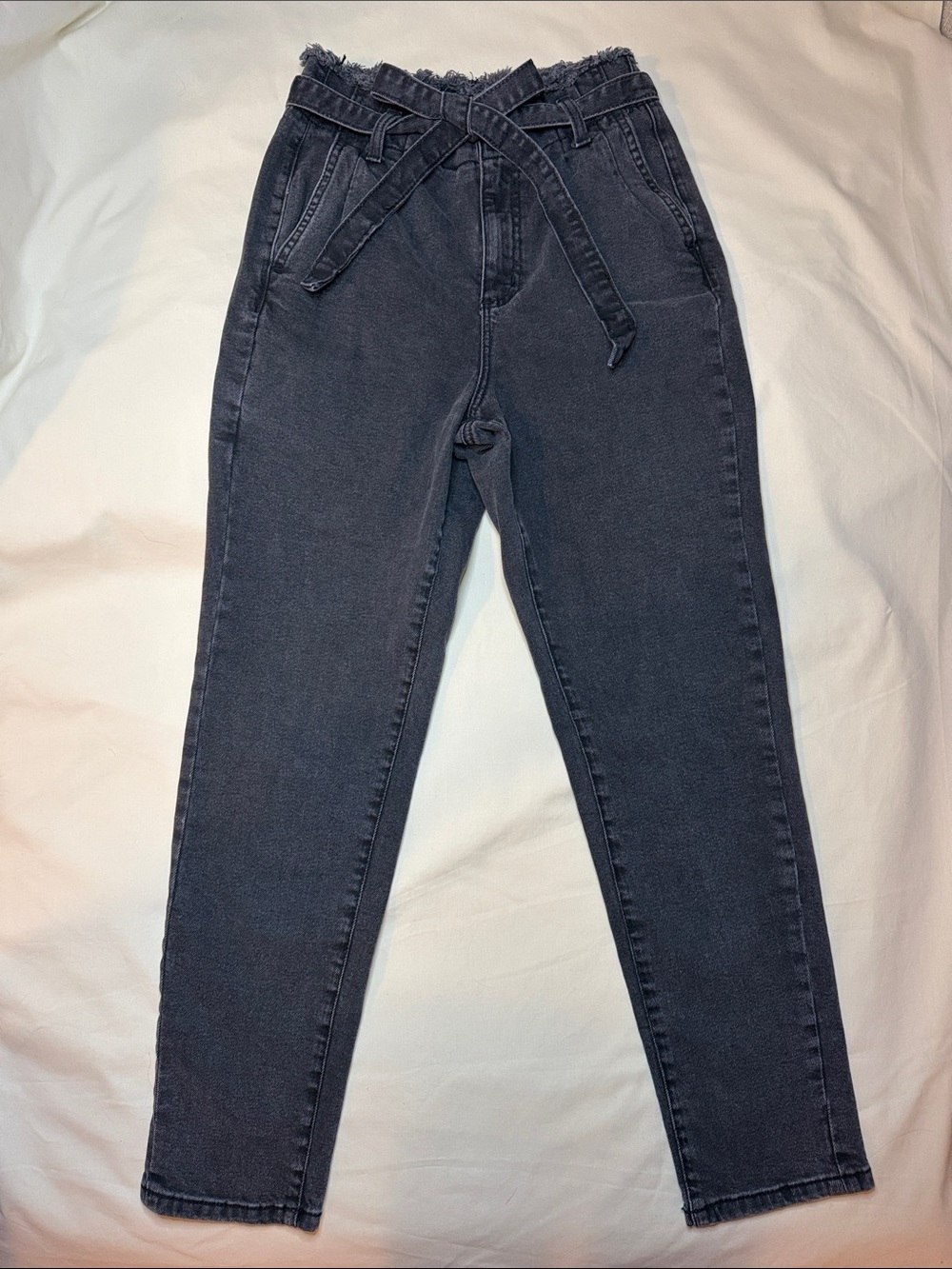 Garage High-Rise Paperbag Waist Jeans (cropped) - Charcoal Gray (Size 3)